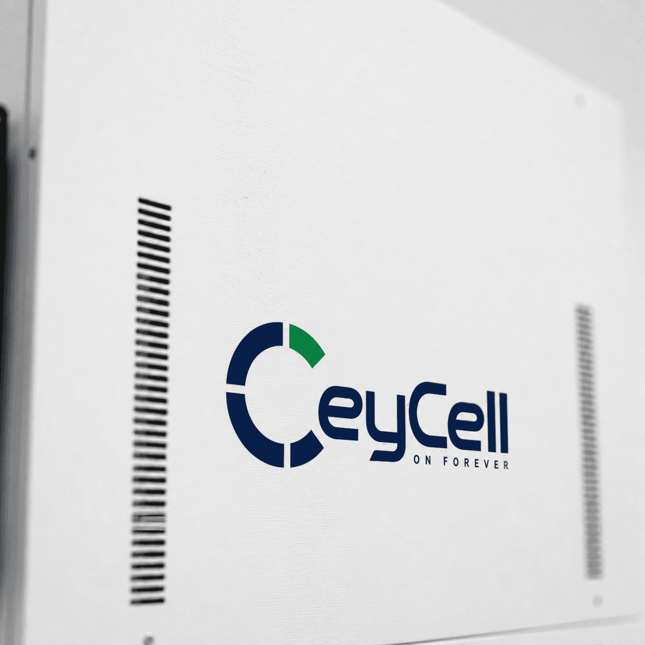 The sealed steel face of a CeyCell unit, close up